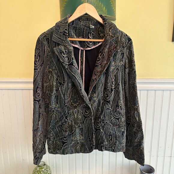 Caribbean Joe Vintage Paisley Velvet Blazer Jacket Womens Size 14 - Picture 1 of 10